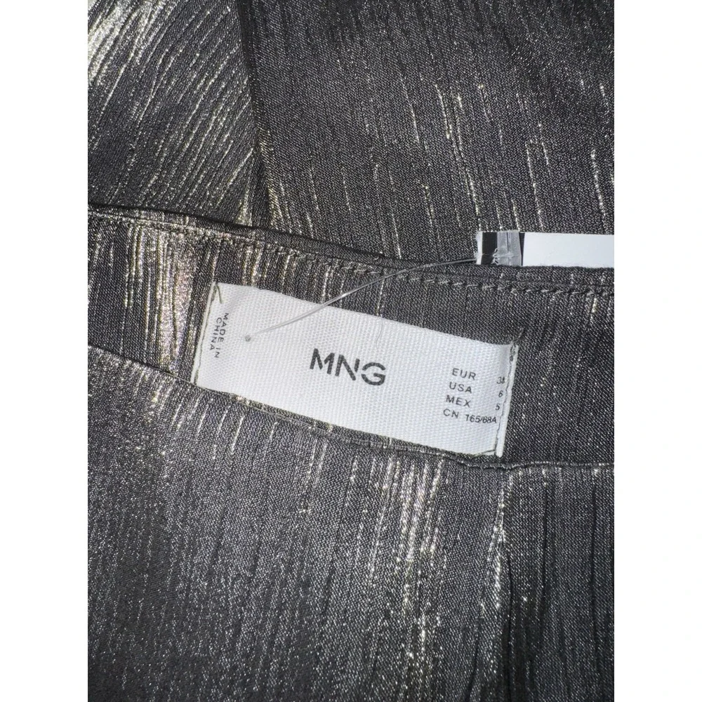 NWT MNG Gold Metallic Trousers Pants Women's Size 6 NEW‎ Wide Leg Black
